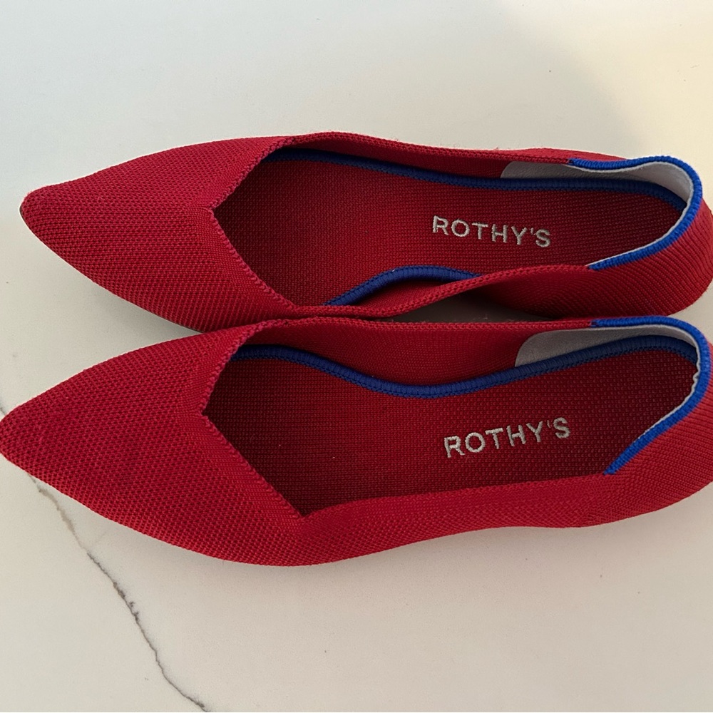 Rothy's Red Flats with Blue Trim